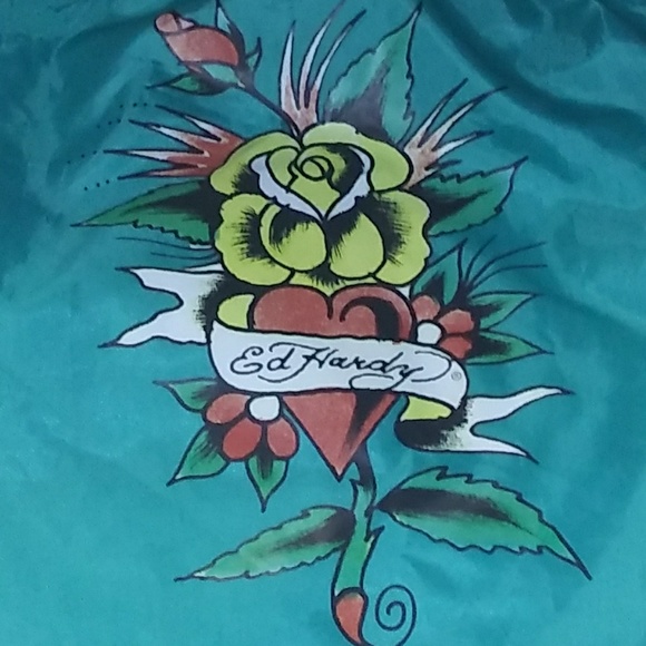Ed Hardy Turquoise Blue Flower Heart bag - Picture 3 of 7